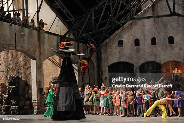 Artists and members of the chorus perform during the Arop Gala event for Carmen new production launch at Opera Bastille on December 13, 2012 in...