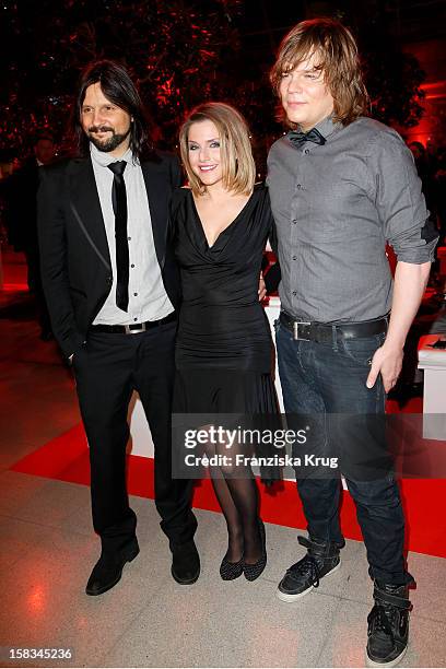 Jeanette Biedermann and her husband Joerg Weisselberg and Christian Boemkes attend the 18th Annual Jose Carreras Gala on December 13, 2012 in...