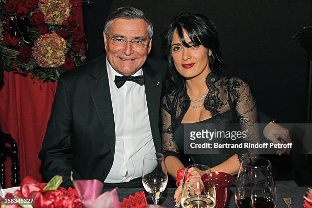 Arop President Jean-Louis Beffa and President of the Arop Gala evening, actress Salma Hayek, attend the Arop Gala event for Carmen new production...