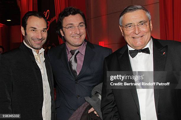 Austrian tenor Nikolai Schukoff, French baritone Ludovic Tezier and Arop President Jean-Louis Beffa attend the Arop Gala event for Carmen new...