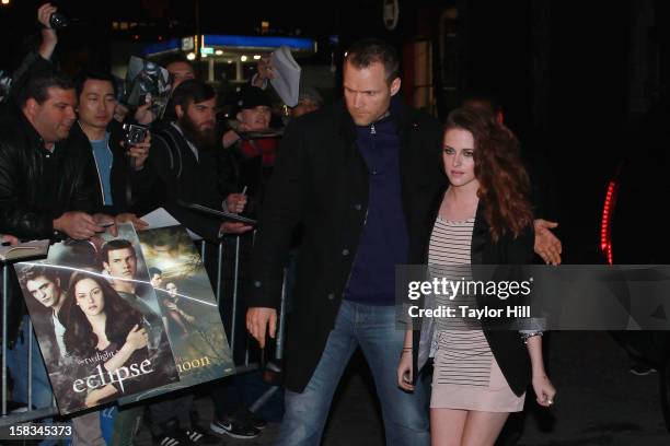 Actress Kristen Stewart arrives at "The Daily Show" at The Daily Show Studio on December 13, 2012 in New York City.