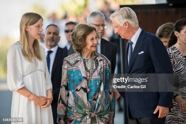 Eleonore of Belgium, Queen Sofia of Spain and King Philippe of Belgium attend a commemorative event for the anniversary of the death of King Baudouin...