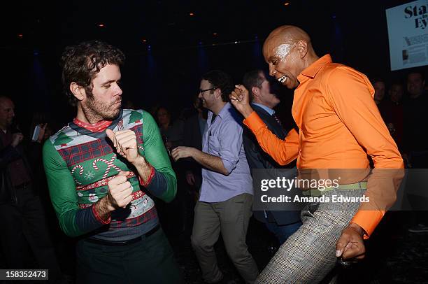 Celebrity blogger Perez Hilton and drag queen RuPaul attend the World Of Wonder book release party/birthday bash at The Globe Theatre at Universal...