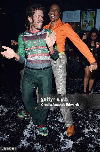 Celebrity blogger Perez Hilton and drag queen RuPaul attend the World Of Wonder book release party/birthday bash at The Globe Theatre at Universal...
