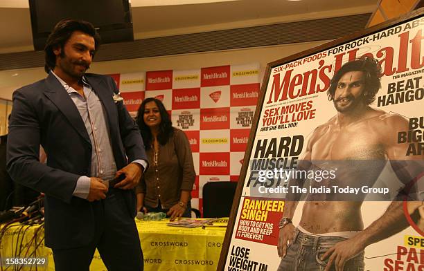 Actor Ranveer Singh during the launch of a book titled Superstar advice on how to be a better man and the Men's Health current edition in Mumbai on...