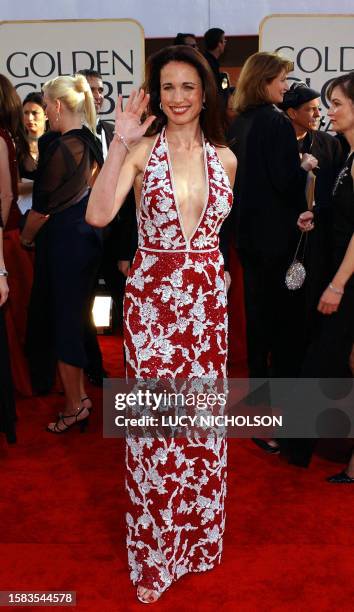 Actress Andie MacDowell arrives to the 59th Annual Golden Globe Awards at the Beverly Hilton in Beverly Hills, California 20 January 2002. AFP...