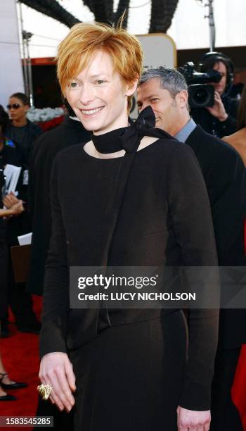 Actress Tilda Swinton arrives for the 59th Annual Golden Globe Awards at the Beverly Hilton in Beverly Hills 20 January, 2002. Swinton is nominated...