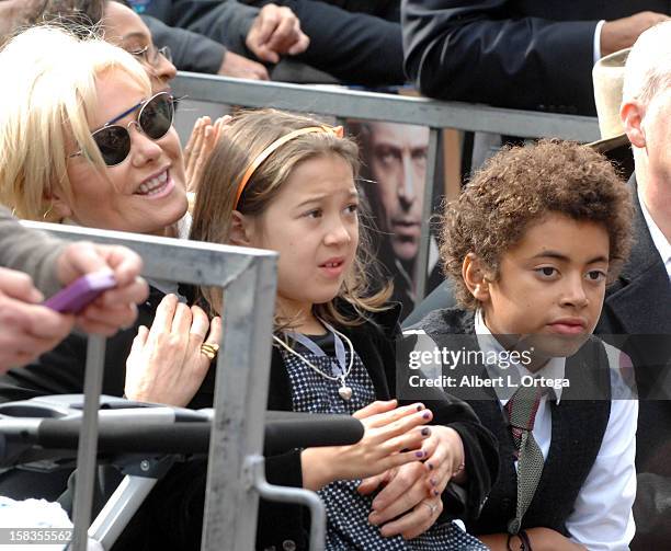 Actress Deborra-Lee Furness and children Ava and Oscar participate in the Hugh Jackman Star ceremony at The Hollywood Walk Of Fame on December 13,...