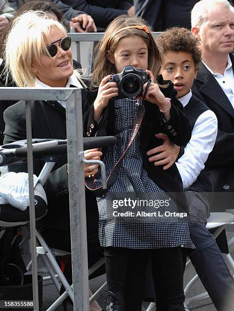 Actress Deborra-Lee Furness and children Ava and Oscar participate in the Hugh Jackman Star ceremony at The Hollywood Walk Of Fame on December 13,...