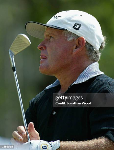 Peter Senior plays an approach shot on the fifth fairway during the third round of the PGA Queensland Golf Open at Ipswich Golf Club at Ipswich in...
