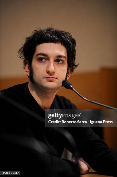 Italian musician and author Vasco Brondi attends a conference about his art for "il Nastro di Moebius" at San Giorgio in Poggiale Arts Library on...