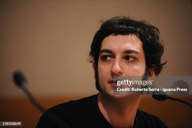 Italian musician and author Vasco Brondi attends a conference about his art for "il Nastro di Moebius" at San Giorgio in Poggiale Arts Library on...