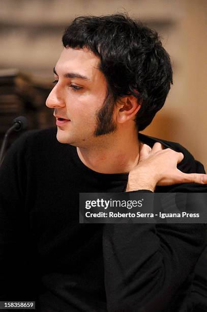 Italian musician and author Vasco Brondi attends a conference about his art for "il Nastro di Moebius" at San Giorgio in Poggiale Arts Library on...