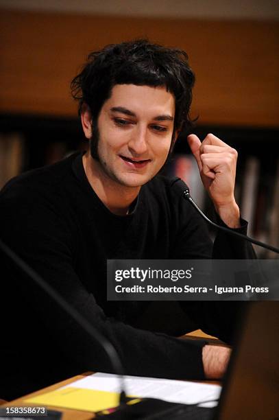 Italian musician and author Vasco Brondi attends a conference about his art for "il Nastro di Moebius" at San Giorgio in Poggiale Arts Library on...