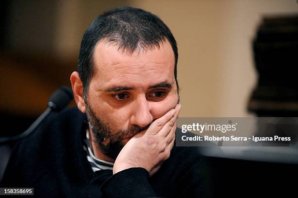 Italian graphic novelist Andrea Bruno attends a conference about his art for "il Nastro di Moebius" at San Giorgio in Poggiale Arts Library on...