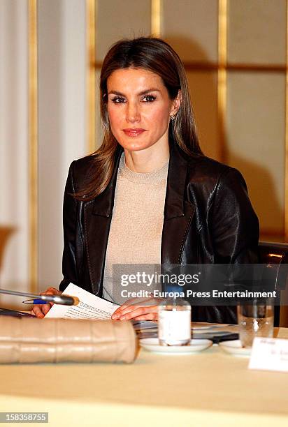 Princess Letizia of Spain attends a meeting with 'Principe de Girona' Foundation at Albeniz Palace on December 13, 2012 in Barcelona, Spain.