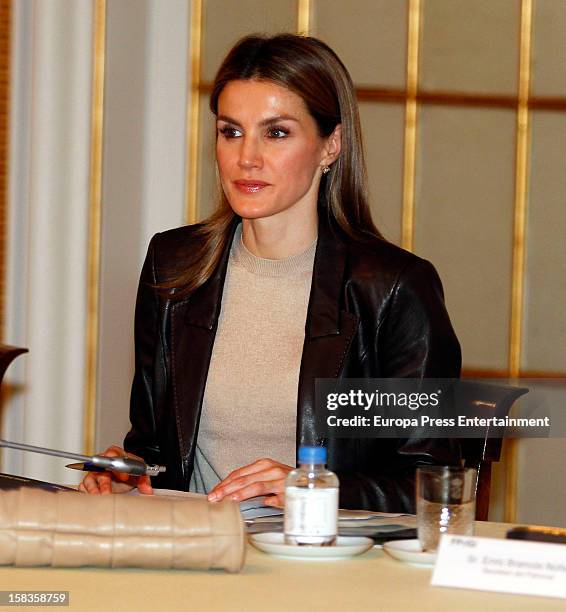 Princess Letizia of Spain attends a meeting with 'Principe de Girona' Foundation at Albeniz Palace on December 13, 2012 in Barcelona, Spain.