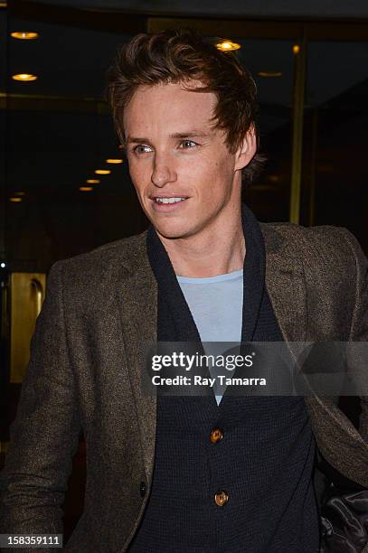 Actor Eddie Redmayne leaves the "Today Show" at the NBC Rockefeller Center Studios on December 13, 2012 in New York City.