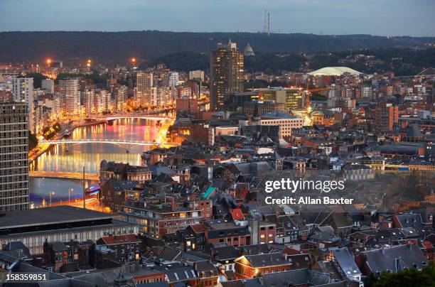 skyline of liege and neuse river - liegi foto e immagini stock