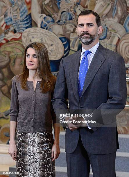 Princess Letizia of Spain and Prince Felipe of Spain attend audiences at Zarzuela Palace on December 14, 2012 in Madrid, Spain.