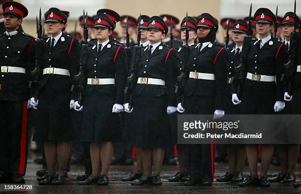 Cadets take part in the Sovereign's Parade at the Royal Military Academy at Sandhurst on December 14, 2012 in England. The parade marks the...