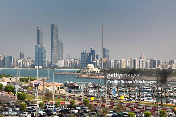 abu dhabi skyline and marina. - abu dhabi skyline stock pictures, royalty-free photos & images