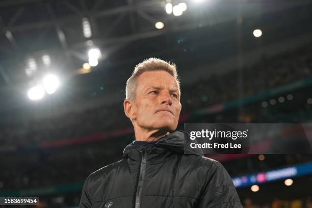 Lars Sondergaard, Head Coach of Denmark, looks on during the FIFA Women's World Cup Australia & New Zealand 2023 Round of 16 match between Australia...