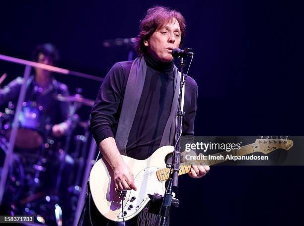 Guitarist/vocalist John McFee of The Doobie Brothers performs at the 95.5 KLOS Christmas Show held at Nokia Theatre L.A. Live on December 13, 2012 in...