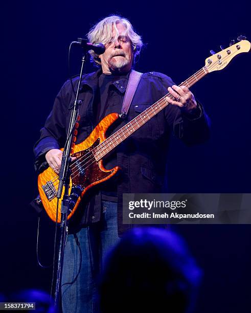 Bassist John Cowan of The Doobie Brothers performs at the 95.5 KLOS Christmas Show held at Nokia Theatre L.A. Live on December 13, 2012 in Los...