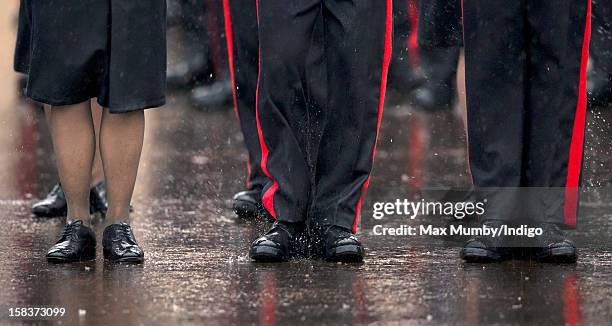 Officer Cadets take part in the Sovereign's Parade during heavy rain at the Royal Military Academy Sandhurst on December 14, 2012 in Sandhurst,...