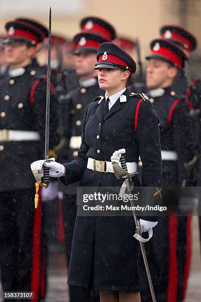 Sword of Honour winner Senior Under Officer Sarah Hunter-Choat holds the Sword of Honour as she takes part in the Sovereign's Parade at the Royal...