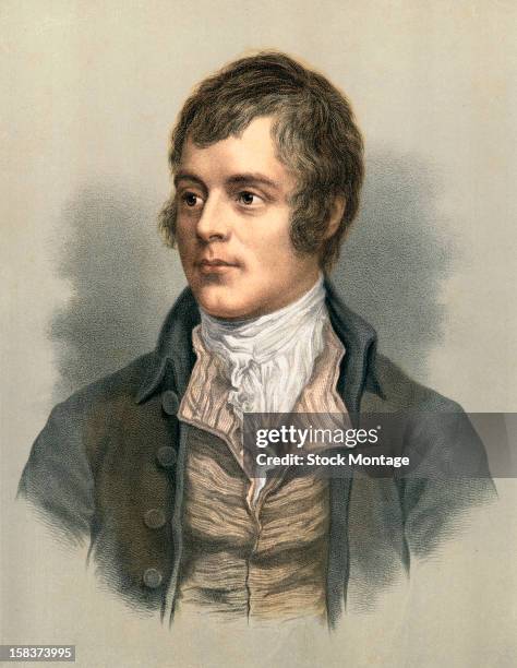 Color lithograph portrait of Scottish poet Robert Burns , late 18th century.