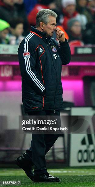 Coach Jupp Heynckes of Muenchen reacts during the Bundesliga match between FC Bayern Muenchen and VfL Borussia Moenchengladbach at Allianz Arena on...