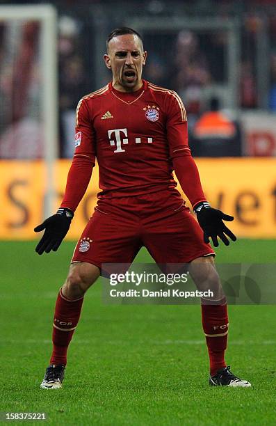 Franck Ribery of Muenchen reacts during the Bundesliga match between FC Bayern Muenchen and VfL Borussia Moenchengladbach at Allianz Arena on...