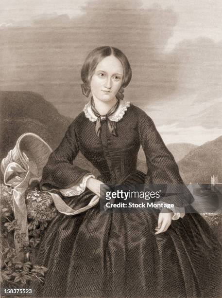 Engraving portrait of English author Charlotte Bronte , mid 19th century.