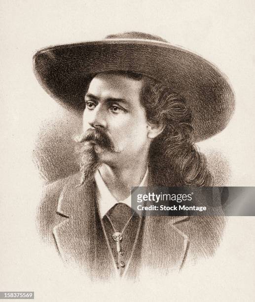 Lithograph portrait of American frontiersman and entertainer William F. Cody , better known as Buffalo Bill, late 19th century.