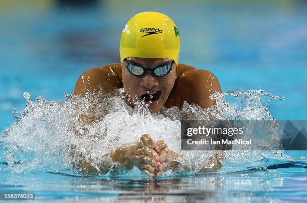 Kenneth To of Australia competes in the Men's 200m IM final during day three of the FINA World Short Course Swimming Championships on December 14,...