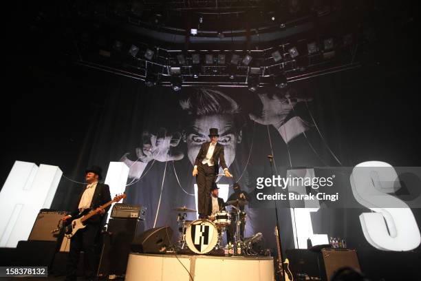 Mattias Bernvall and Pelle Almqvist of The Hives perform at The Roundhouse on December 14, 2012 in London, England.