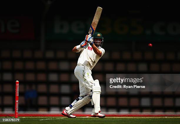 Michael Hussey of Australia bats during day two of the First Test match between Australia and Sri Lanka at Blundstone Arena on December 15, 2012 in...