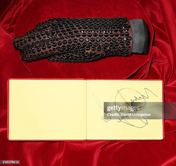 Glove worn by recording artist Michael Jackson and his autograph are displayed at Nate D. Sanders media preview for Michael Jackson's 1980's iconic...