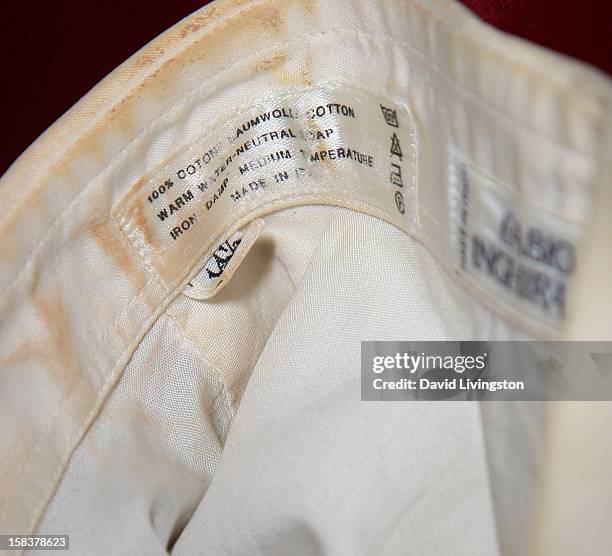 Detail from a costume worn by recording artist Michael Jackson during the 1986 American Music Awards is displayed at Nate D. Sanders media preview...