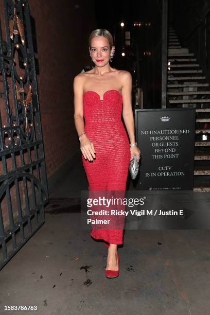 Lily Allen seen leaving the Duke of York's Theatre after her performance in "The Pillowman" on July 31, 2023 in London, England.