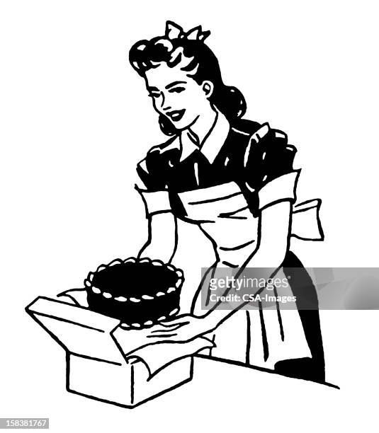 stockillustraties, clipart, cartoons en iconen met woman and cake - making a cake