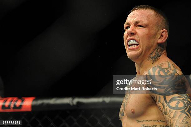 Ross Pearson stands in the octagon during the Lightweight bout between George Sotiropoulos and Ross Pearson at Gold Coast Convention and Exhibition...