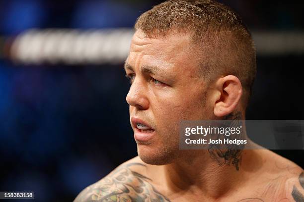 Ross Pearson stands in the Octagon before his lightweight fight against George Sotiropoulos at the UFC on FX event on December 15, 2012 at Gold Coast...