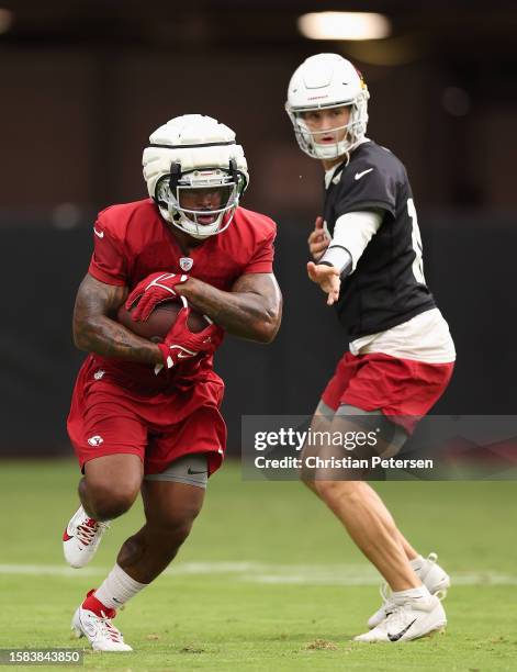 Running back Corey Clement of the Arizona Cardinals participates in a team practice ahead of the NFL season at State Farm Stadium on July 31, 2023 in...