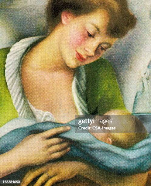 woman holding baby - headshot gray background stock illustrations