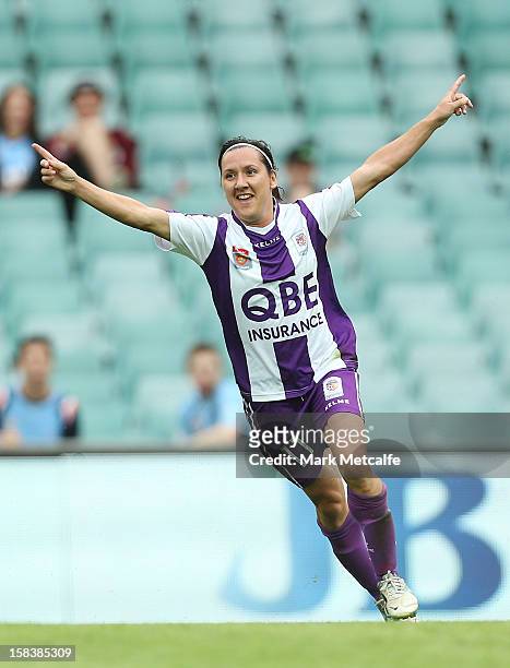 Lisa De Vanna of Perth celebrates scoring during the round nine W-League match between Sydney FC and Perth Glory at Allianz Stadium on December 15,...