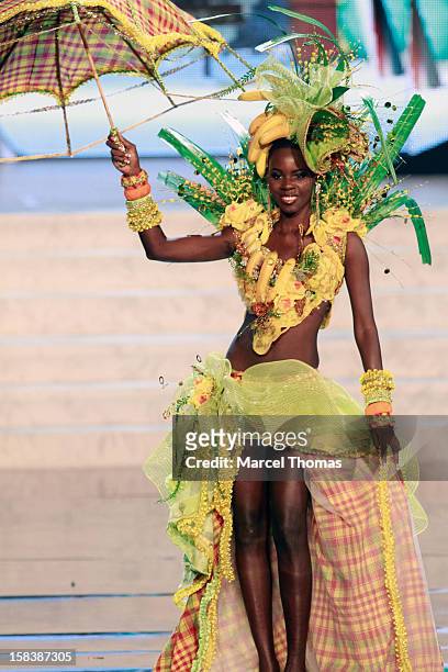 Miss St Lucia Tara Edwarddisplays her national costume at the 2012 Miss Universe National Costume event at Planet Hollywood Casino Resort on December...
