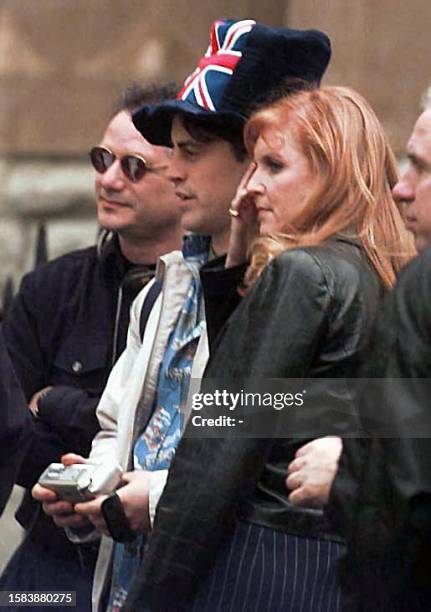 Britain's Duchess of York with actor Matt le Blanc 27 March as she filmed her sitcom debut, teaming up with the cast of "Friends" for a cameo...